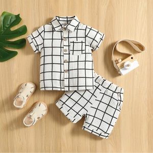White and Black pinstripe 2 piece baby Boy outfit